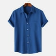 thumbnail image 1 of Summer Savings Clearance! Ecqkame Summer Men Lapel Solid Color Short Sleeve Shirt Cotton Blouse Button Beach Shirt Tops Blue XL, 1 of 9
