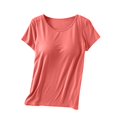thumbnail image 1 of Summer Savings Clearance! Ecqkame Summer Tops for Women 2024 Solid Color Short Sleeve Round Neck Padded Lightweight Breathable Tops Workout Tops for Women Watermelon Red M, 1 of 7