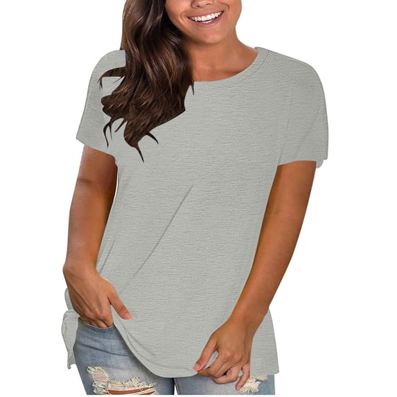 Summer Savings Clearance! Ecqkame T Shirts for Women Fashion Plus-Size Solid Loose Casual Short Sleeve Pullover T-Shirt Summer Tops Gray S