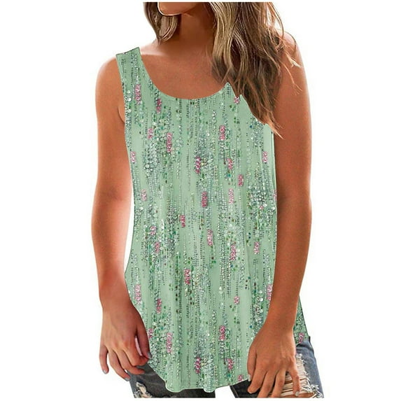 Summer Savings Clearance! Ecqkame Tank Tops for Women 2024 Fashion Solid Color Round-Neck Loose Casual Sleeveless Pullover Tops for Women Green M