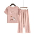 thumbnail image 1 of Ecqkame Two Piece Sets for Women Short Sleeve Printed Pjs Sets Casual Round-Neck Soft Short Sleeve Top with Pants Khaki C XXL, 1 of 4
