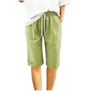 Summer Savings Clearance! Ecqkame Wide Leg Pants for Woman Summer Drawstring Elastic Waist Loose Casual Pants with Pockets Capris Army Green L