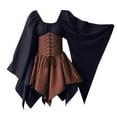 thumbnail image 1 of Summer Savings Clearance Ecqkame Women Costumes Gothic Retro Long Sleeve Corset Dresses Long Sleeve Round-Neck Mid-Calf Dress Black XL, 1 of 7