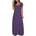 thumbnail image 1 of Ecqkame Women Plus Size Dresses Solid Color Casual Loose Round Neck Short Sleev Long Dress Womens Summer Dresses Purple XXXL, 1 of 5