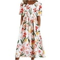 thumbnail image 1 of Ecqkame Women's Loose Dresses Casual Short Sleevel Round Neck Floral Print Dresses Long Beach Dress Red L, 1 of 7