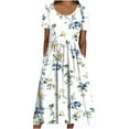 thumbnail image 1 of Ecqkame Women's Loose Dresses Casual Short Sleevel Round Neck Floral Print Dresses Long Beach Dress White C L, 1 of 8