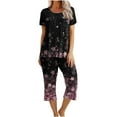 thumbnail image 1 of Ecqkame Women's Pajama Set Short Sleeve Casual Floral Printed Sleepwear 2 Piece Pjs Sets with Pockets Black F L, 1 of 8