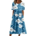 thumbnail image 1 of Ecqkame Women's Summer Long Dresses Short Sleevel Casual Floral Print Dresses Loose Tshirt Dress Blue M, 1 of 5
