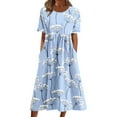 thumbnail image 1 of Ecqkame Womens Dresses Summer Casual Crew Neck Printing Short Sleeve Plus Size Summer Dresses with Pockets B-Sky Blue M, 1 of 5