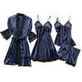 thumbnail image 1 of Ecqkame Womens Pajamas Set Soft 4Pcs Cami Padded Top Shorts Nightgown Sleepwear Robe Sets Cute Pjs for Women Navy L, 1 of 5