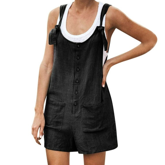 Ecqkame Womens Romper Dressy Casual Linen Summer Wide Leg Onesie Rompers Sleeveless Loose Jumpsuits 60%Cotton,40%Linen XXXXXL