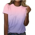 thumbnail image 1 of Summer Savings Clearance! Ecqkame Womens Summer Tops Gradiented Printed Short Sleeve Round Neck Comfy Loose T-Shirt Tops Womens Tops Pink M, 1 of 5