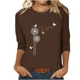 thumbnail image 1 of Ecqkame Womens Summer Tops Loose Casual Fashion Printed 3/4 Sleeve Round Neck Blouse Tops Womens Tops Brown XXXL, 1 of 3