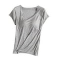 thumbnail image 1 of Ecqkame Womens Summer Tops Short Sleeve Padded Solid Color Workout Breathable Comfy Flowy Sports Tops for Women Gray L, 1 of 7
