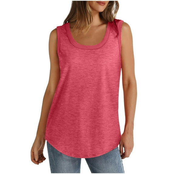 Ecqkame Womens Summer Tops Solid Color Round Neck Sleeveless Loose Casual Flowy Tank Tops Workout Tops for Women Hot Pink M