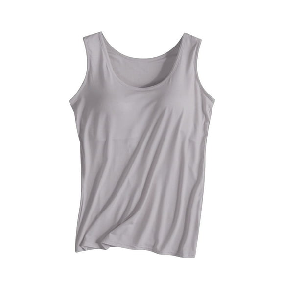 Ecqkame Womens Tank Tops Sleeveless Padded Solid Color Workout Breathable Comfy Flowy Sports Tops for Women Gray L