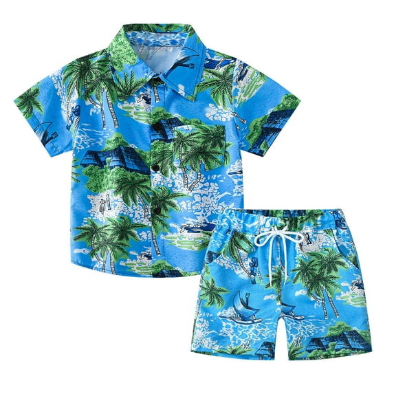 Summer Savings Clearance! Edvintorg 1-4 Years Summer Children's Clothes Boys T-Shirt+Pant 2Pcs/Set Kids Tropical Seaside Print Short Sleeve Suit Beach Toddle Boy Clothes Suit
