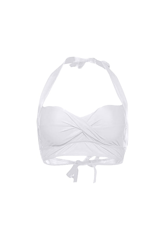 1Pc Women Bikini Top Solid Color Push Up Swim Top Halter Retro Bathing Suit Top Padded Swimsuit Top