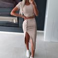 thumbnail image 1 of Edvintorg 2 Piece Sets Womens Outfits Elegant Skirt Set Women's Summer Suit Fashion Solid Color Short Sleeve Crop Tops and Skirt Casual Party Suit Khaki M, 1 of 7