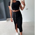 thumbnail image 1 of Edvintorg 2 Piece Sets Womens Outfits Elegant Skirt Set Women's Summer Suit Fashion Solid Color Short Sleeve Crop Tops and Skirt Casual Party Suit Black L, 1 of 6