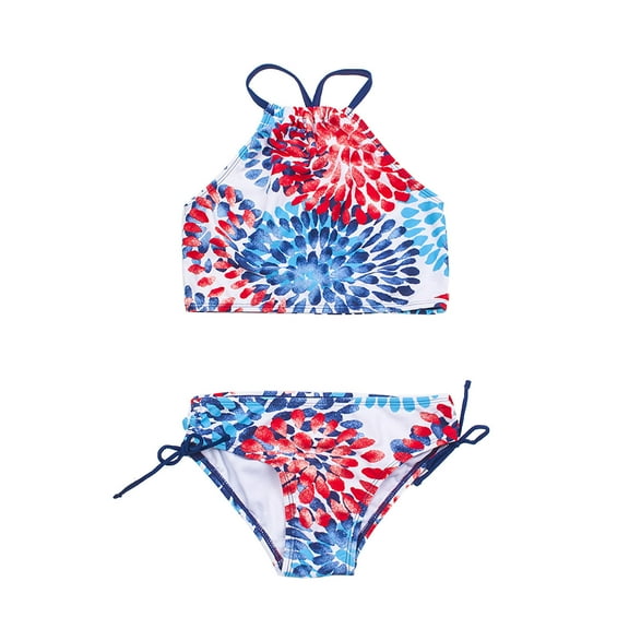 Edvintorg 3-14Years Teenager Girls Swimwear Two Pieces Girls Swimsuit Fashion Cute Flowers Print Ruffles Sleeveless Bikini Set Swimsuit Kids Girl 2025 New