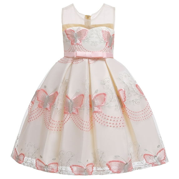 Summer Savings Clearance! Edvintorg 3-8Years Kids Dresses For Girls Fashion Solid Color Butterfly Embroidery Bowknot Birthday Party Flowers Gown Kids Dresses Princess Costumes For Girls