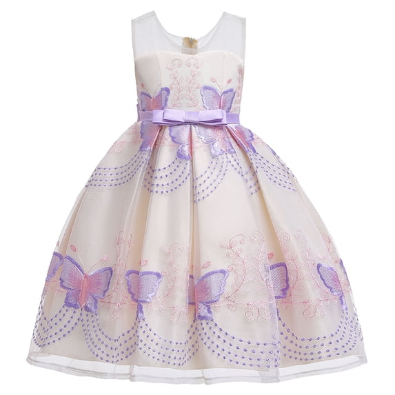 Summer Savings Clearance! Edvintorg 3-8Years Kids Dresses For Girls Fashion Solid Color Butterfly Embroidery Bowknot Birthday Party Flowers Gown Kids Dresses Princess Costumes For Girls
