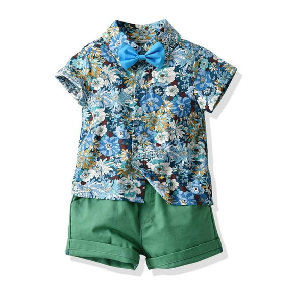 Edvintorg 3M-5T Boys Summer Sets Clothing Short Sleeve Top Pants Suit Outfit for Baby Toldders Print Cardigan, Strap Shorts, Photography Performance Set