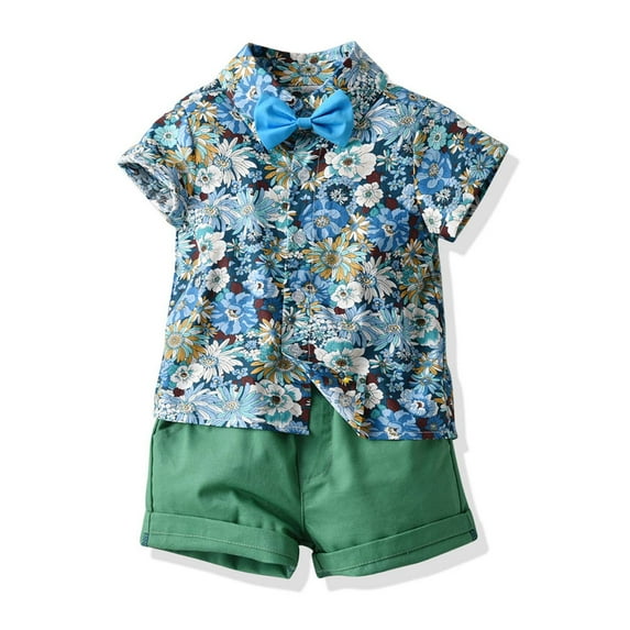 Edvintorg 3M-5T Boys Summer Sets Clothing Short Sleeve Top Pants Suit Outfit for Baby Toldders Print Cardigan, Strap Shorts, Photography Performance Set