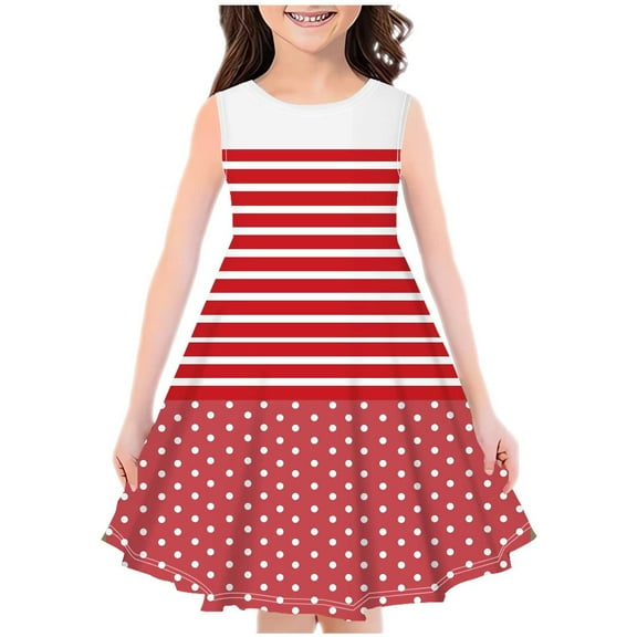 Edvintorg 4-14Years Dresses for Girl 2025 Fashion Stripe Printing Sleeveless Casual Sundresses Holiday Tank Beach Dresses for Kids Girls School Outfits Vestido