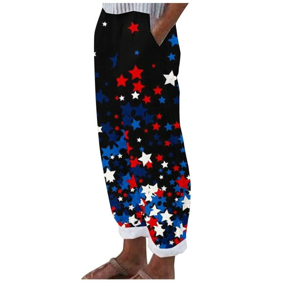 Edvintorg 4Th Of July Oversized Pants for Women Summer Casual Printing Comfortable Loose Pocket Trousers Pants Women Gifts Black XXXXL