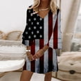 thumbnail image 1 of Edvintorg 4Th Of July Womens Summer Dresses Plus Size Women's Casual Beach Dress Fashion V-Neck Print 3/4 Sleeve Fold Mini Dress, 1 of 5