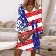 thumbnail image 1 of Edvintorg 4Th Of July Womens Summer Dresses Plus Size Women's Casual Beach Dress Fashion V-Neck Print 3/4 Sleeve Fold Mini Dress, 1 of 5