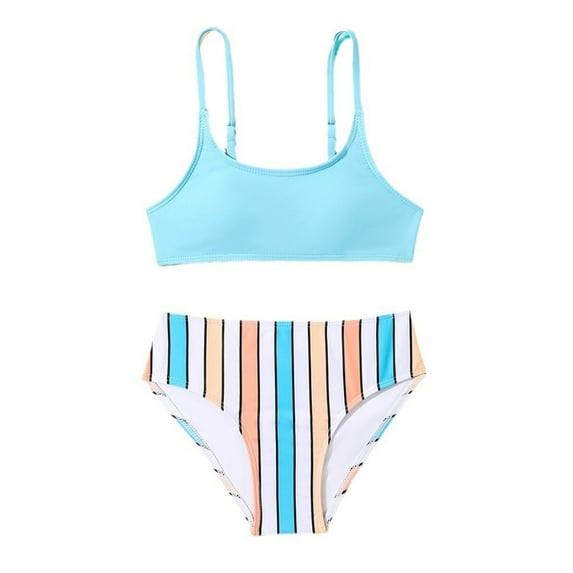 Edvintorg 6-14Years Teenage Swimsuits Kids Girls Bikini Set Solid Color Tank Top with Briefs Two Piece Bathing Suit Summer Beachwear Swimwear for Girls