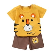 Summer Savings Clearance! Edvintorg 6Months-6Years Kids Clothes Animal Cartoon Print Cotton Children's T-Shirt Top Short Sleeved Clothes Summer Boys Girls Fashion Suit Baby Outfit Set