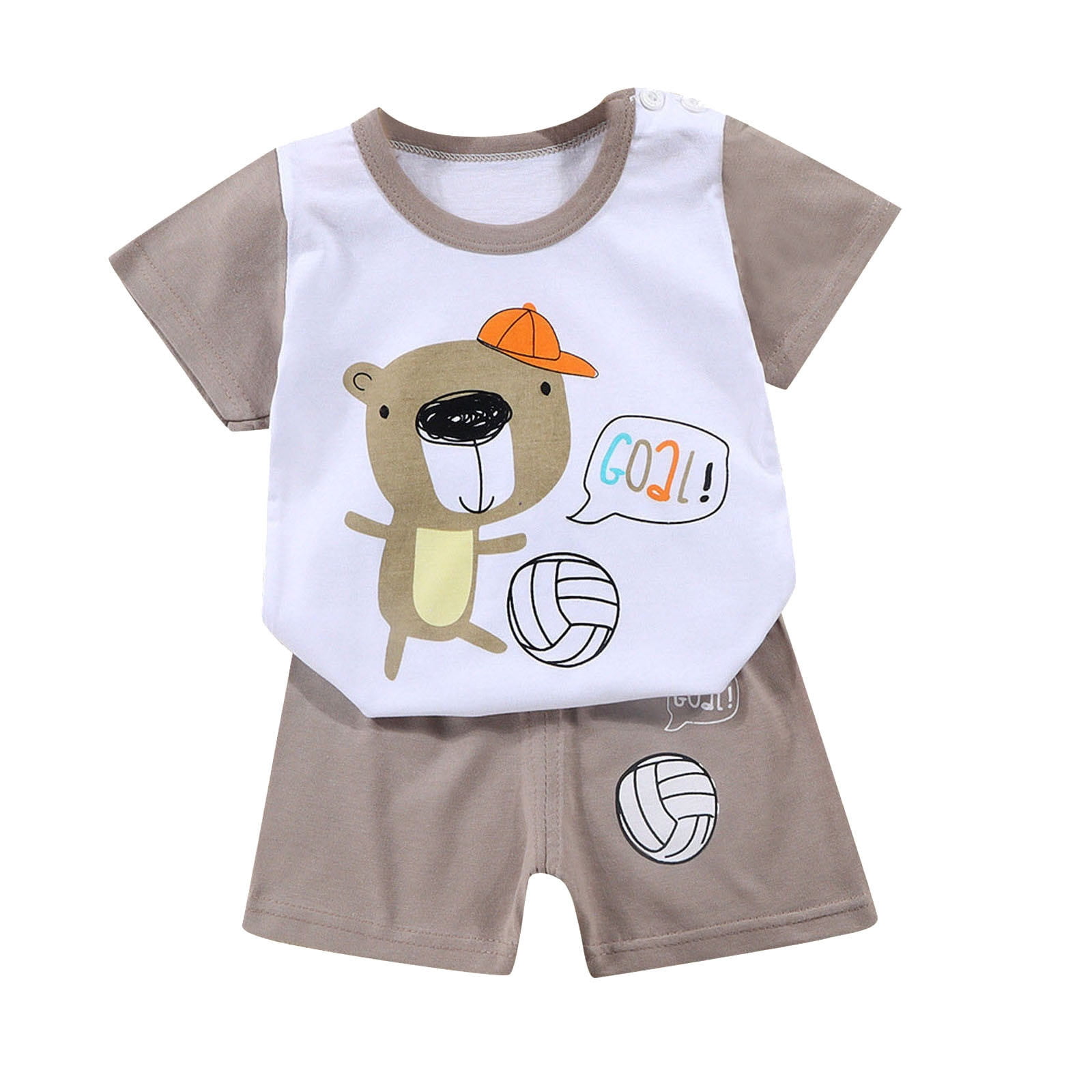 Summer Baby Kids Casual Animals Cartoon Pattern T-shirt and Shorts Clothing Set for Boys