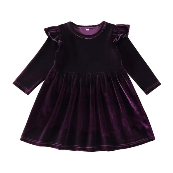 Summer Savings Clearance! Edvintorg Baby Girls Dress Sweet Long Sleeve Round Neck Flock Macrame Solid Color Princess Dress Birthday Dress For Girls 9Months-5Years Infant Children Clothes