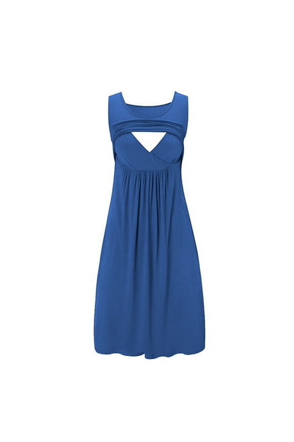 Breastfeeding Dresses for Women Summer Solid Stripe Breastfeeding Pregnant Woman Maternity Sleeveless Nursing Dress Pregnancy Pajamas Maternity Nightgown
