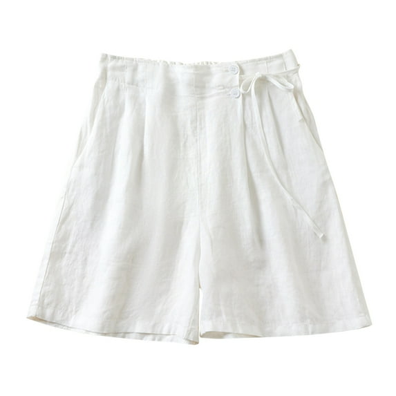 Edvintorg Classic High Waisted Shorts for Women Fashion Women Sweat Shorts Summer Casual Loose Solid Cotton and Linen Short Female White XXL