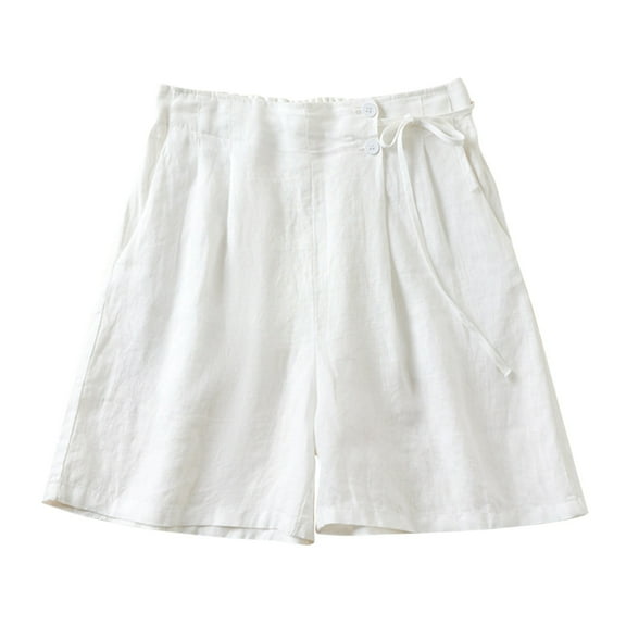 Edvintorg Classic High Waisted Shorts for Women Fashion Women Sweat Shorts Summer Casual Loose Solid Cotton and Linen Short Female White XXL