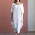 thumbnail image 1 of Edvintorg Cotton Linen Dress Women Casual Loose Plus Size Women's Clothings Solid Medium Long Pocket Round Neck Summer Dresses, 1 of 6