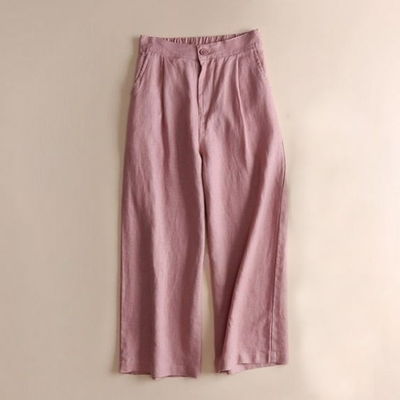 Summer Savings Clearance! Edvintorg Cotton And Linen Pants For Women Solid Color Casual Feeling Of Falling Button Straight Barrel Ninth Pants With Pockets L