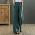 thumbnail image 1 of Edvintorg Cotton Linen Pants Women Summer Casual Loose Fit Pants High Waist Solid Color Side Drawstring Belt Wide Leg Pants Plus Size Women Trousers Green S, 1 of 6