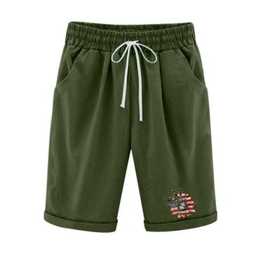 Summer Savings Clearance! Edvintorg Summer Cotton Linen Shorts Women Harajuku High Waist Shorts Women'S Print Five Points Casual Drawstring Pants Shorts With Pockets Army Green L