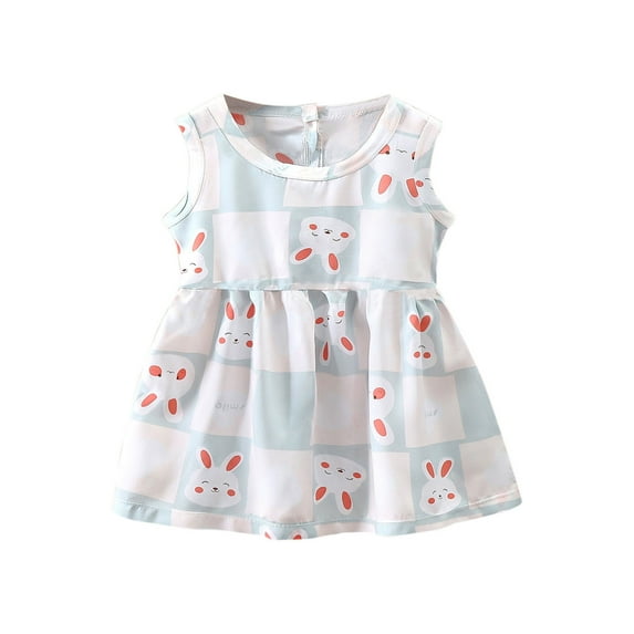 Edvintorg Cute Printed Dress for Baby Girl Kids Sundress Summer Casual Sleeveless Round-Neck Beach Tank Dresses 1-9 Years Children's Dress