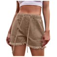 thumbnail image 1 of Summer Savings Clearance! Edvintorg Denim Shorts For Women Trendy Summer Solid Color Drawstring Frenulum Leisure Pocket Edge Casual Jeans Shorts Women Brown XL, 1 of 5