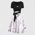 thumbnail image 1 of Summer Savings Clearance! Edvintorg Dress Sets For Women Fashion Summer V-Neck Short Sleeve Floral Print Vacation Zipper Dress Sets Holiday Outfits For Women Black L, 1 of 7