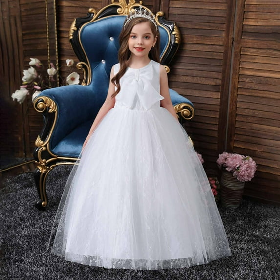Summer Savings Clearance! Edvintorg Girls Dress Party Summer Kids Children's Sleeveless Lace Bow Mesh Gauze Dresses Princess Dress For Girls 5-14 Years Vestido Infantil