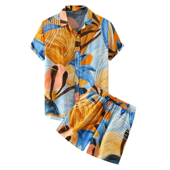 Summer Savings Clearance! Edvintorg Hot Sale Hawaiian Set Mens Printing Short Sleeve Summer Casual Floral Shirt Shorts Set Beachwear Two Piece Suit 2023 New Fashion Men Sets M-3Xl