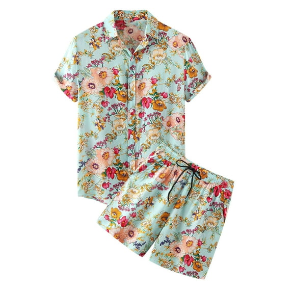 Summer Savings Clearance! Edvintorg Hot Sale Hawaiian Set Mens Printing Short Sleeve Summer Casual Floral Shirt Shorts Set Beachwear Two Piece Suit 2023 New Fashion Men Sets M-3Xl